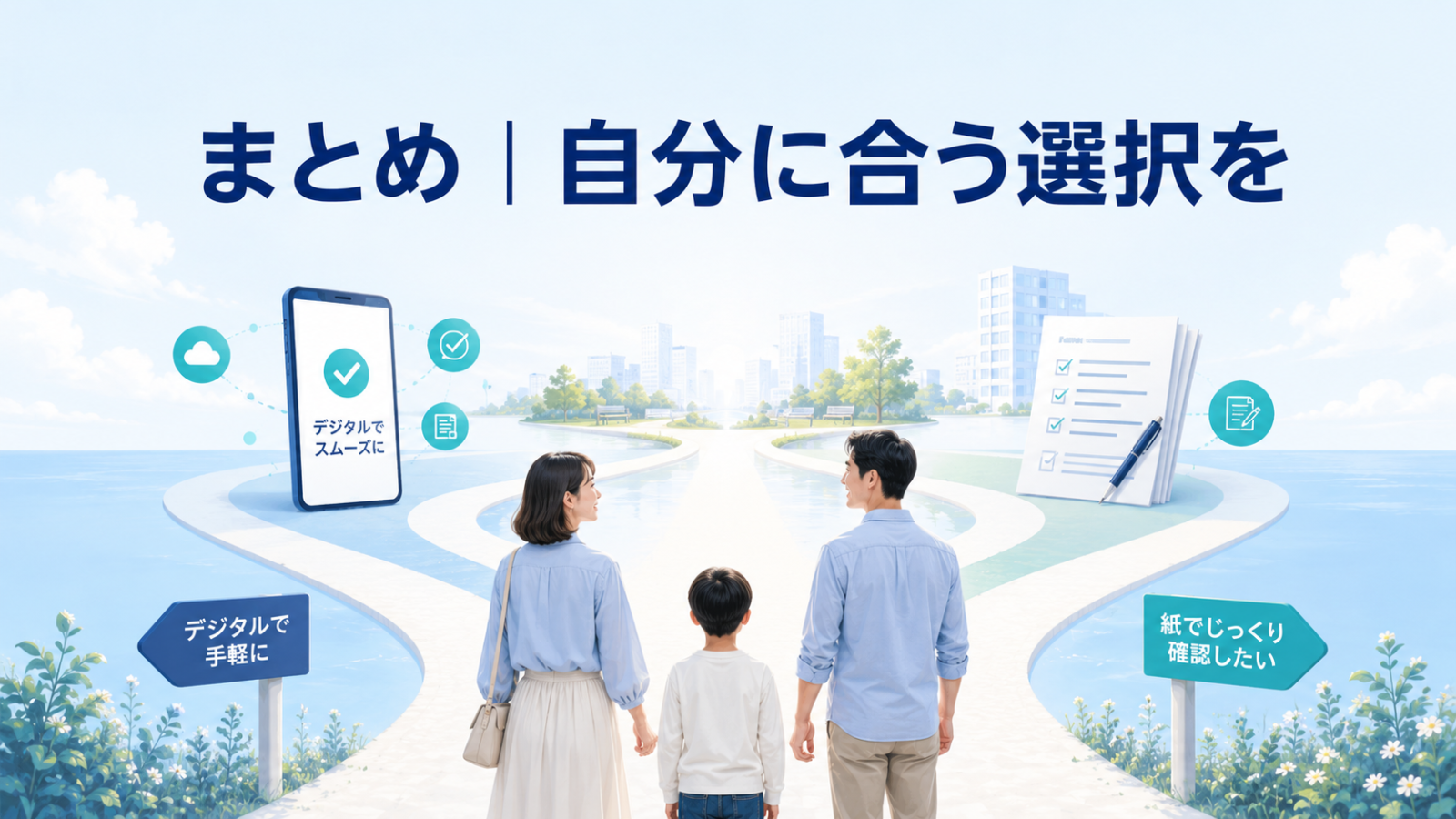 デジタル手続きと紙の手続きを比較して自分に合う方法を選ぶイメージ