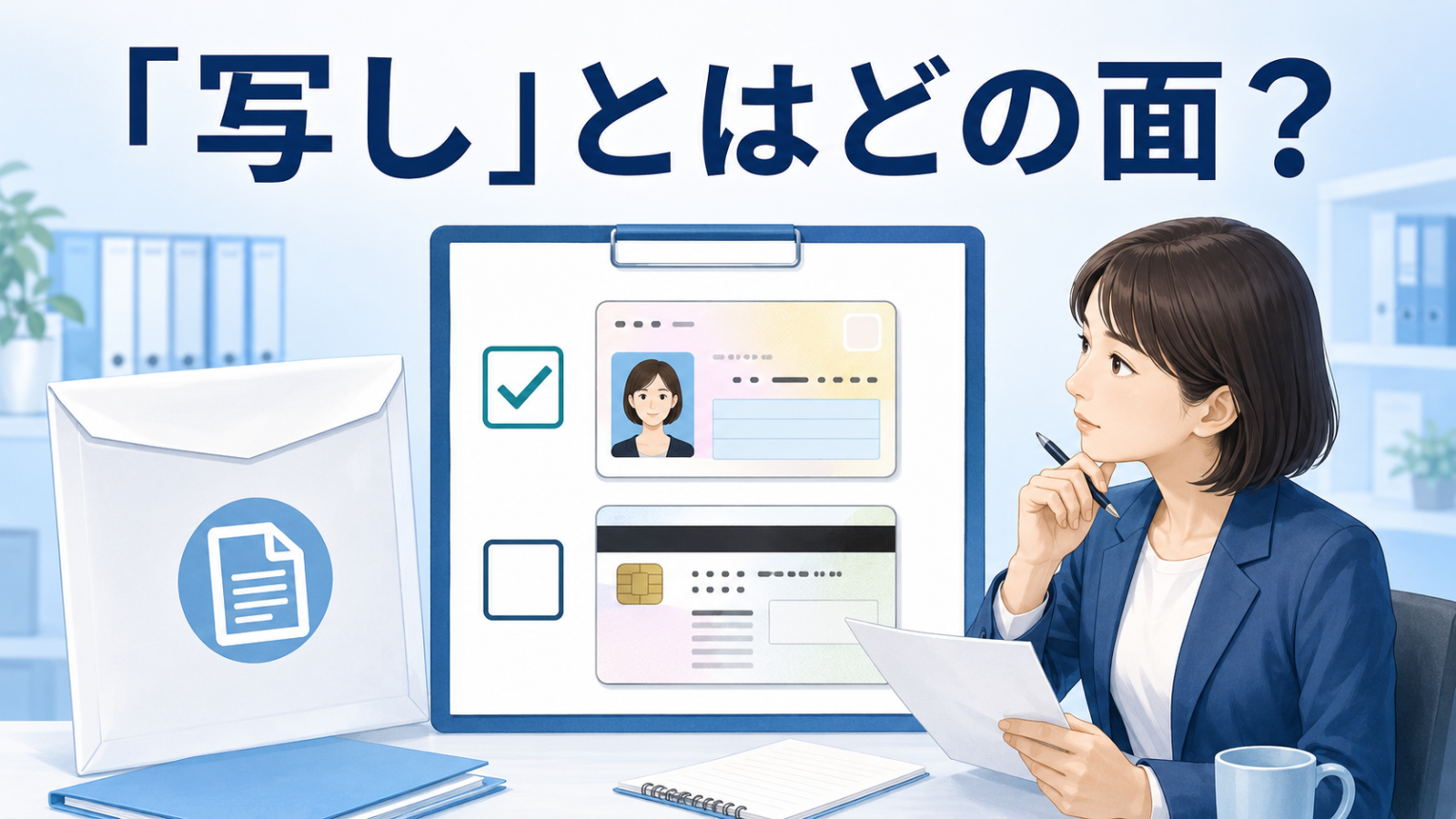 マイナンバーカードの写しが表面と裏面のどちらを指すか確認するイメージ