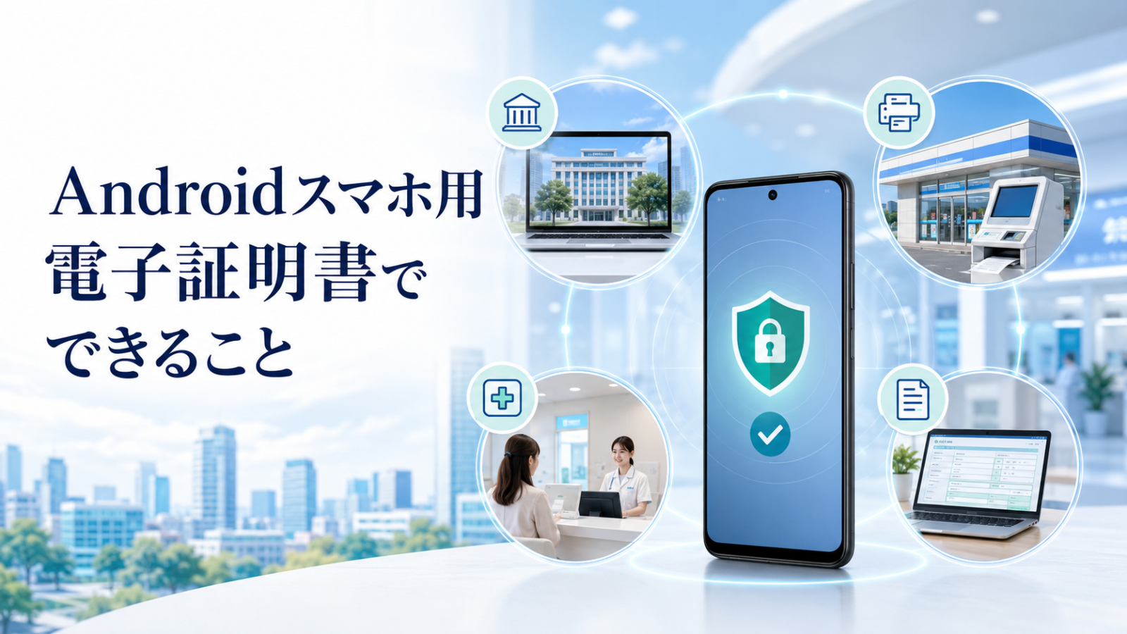 Androidスマホ用電子証明書で行政手続きやコンビニ交付などを利用するイメージ
