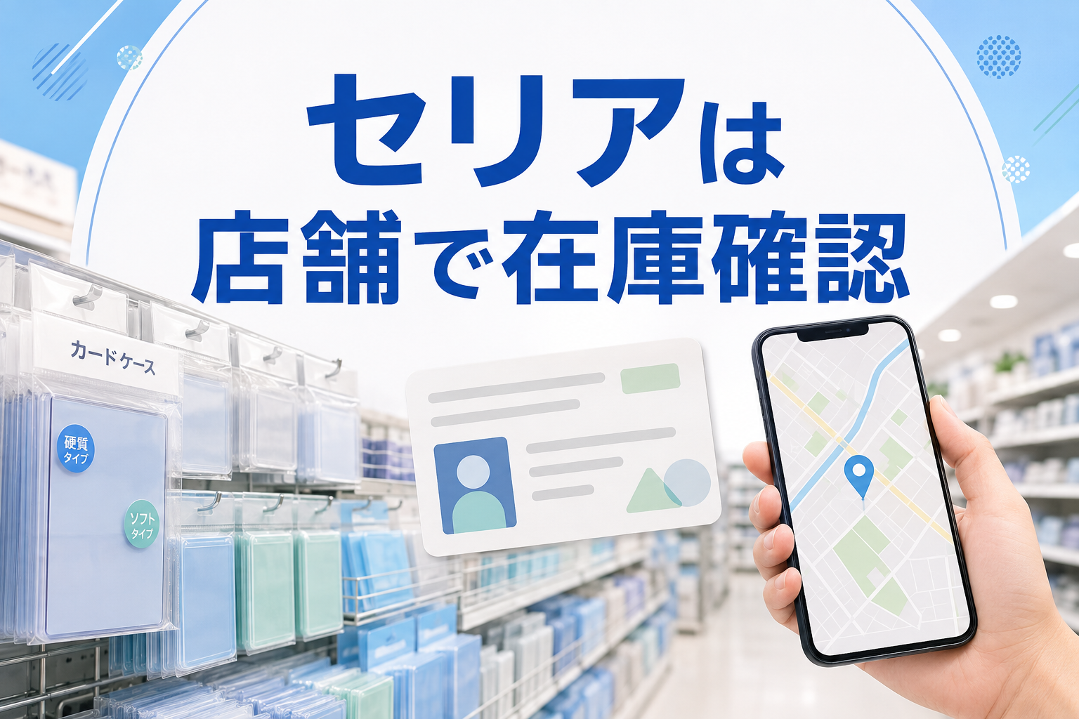 セリアの店舗でカードケースの在庫を確認するイメージ