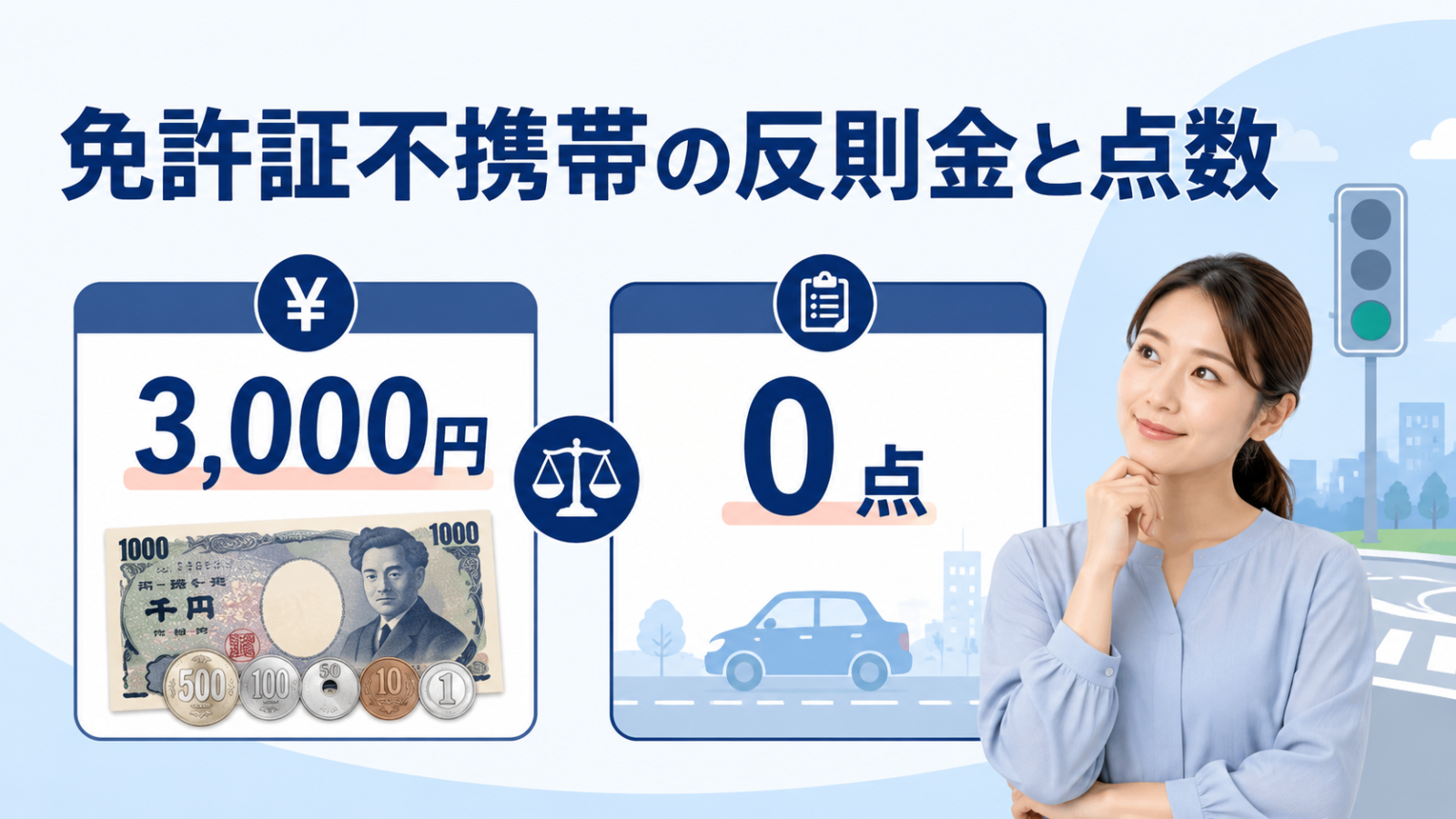 マイナ免許証の免許証不携帯に対する反則金と違反点数を解説する画像