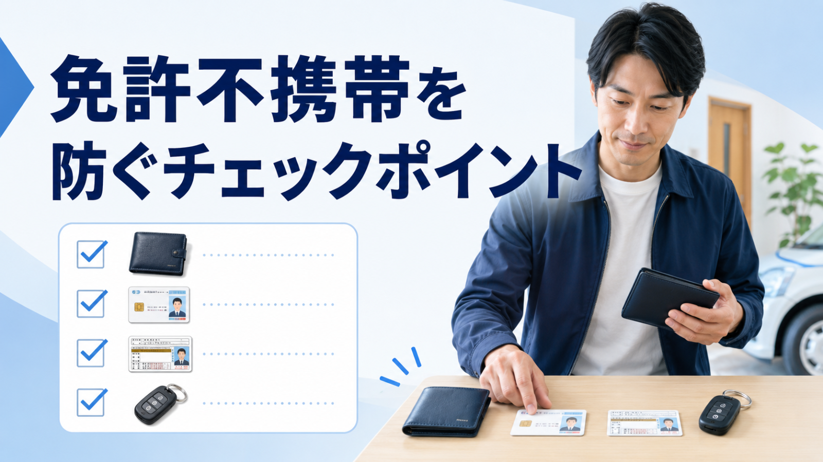 マイナ免許証の免許証不携帯を防ぐための出発前チェックポイントを示す画像