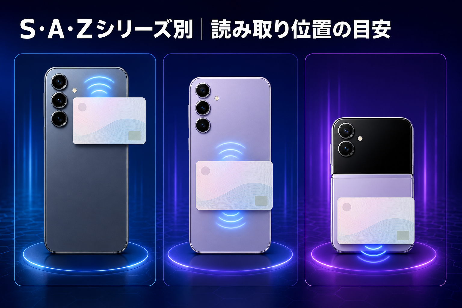 S・A・Zシリーズ別のマイナンバーカード読み取り位置