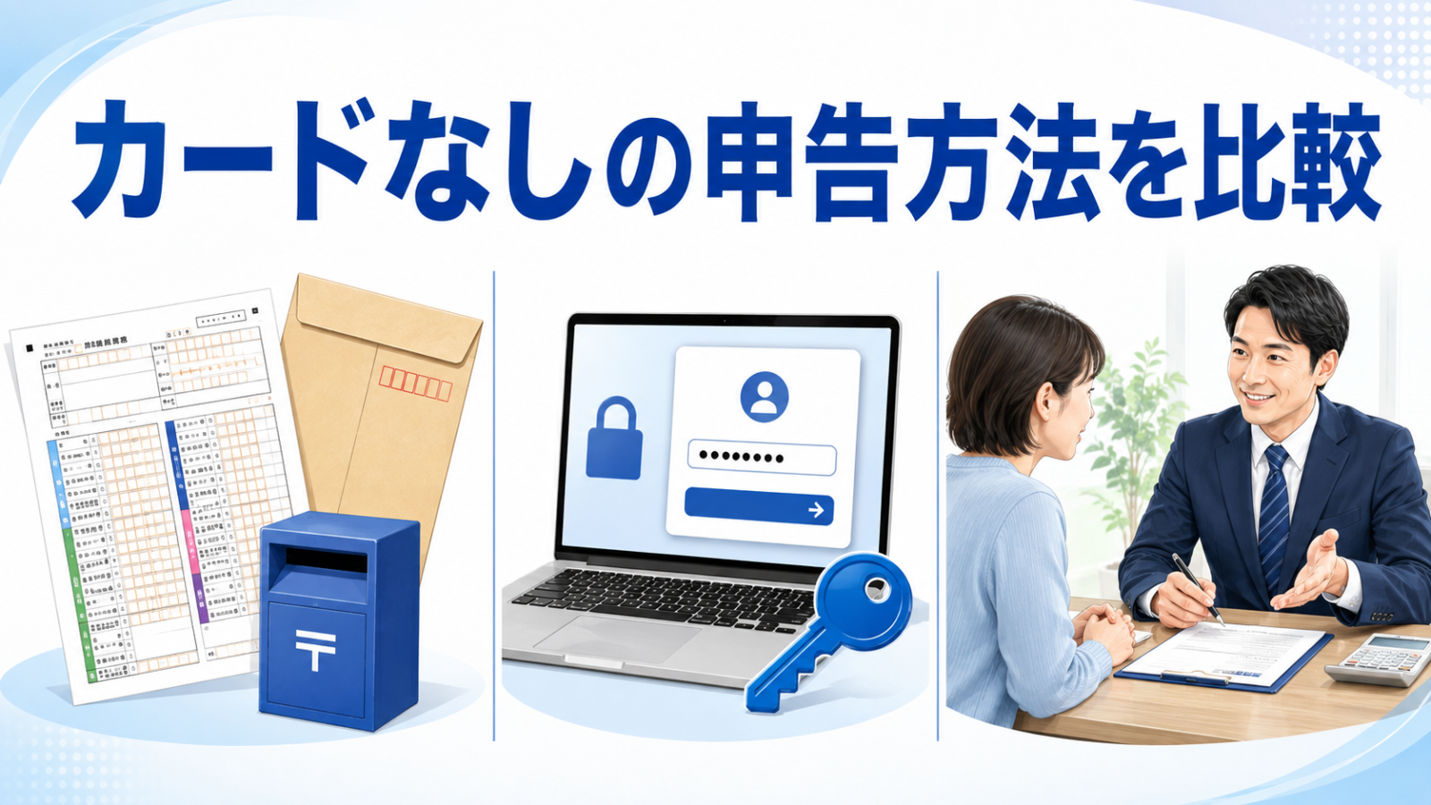 マイナンバーカードなしで確定申告する3つの方法を比較する画像