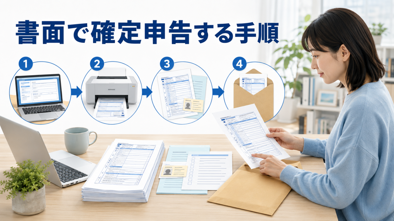 書面で確定申告する手順を示す画像