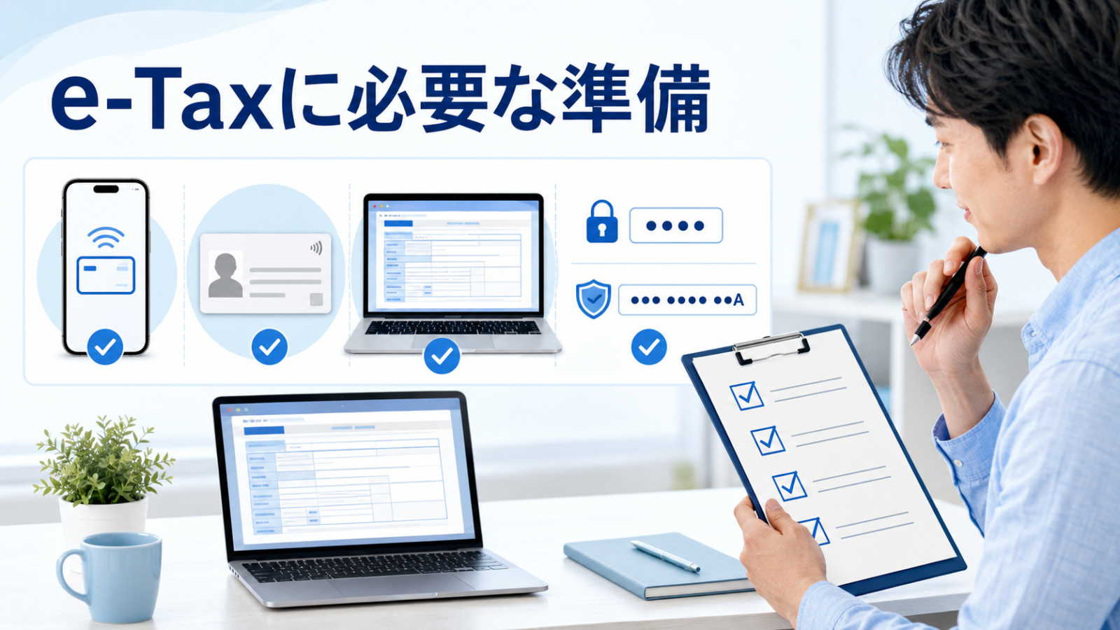 マイナンバーカードを使うe-Taxに必要な準備を示す画像