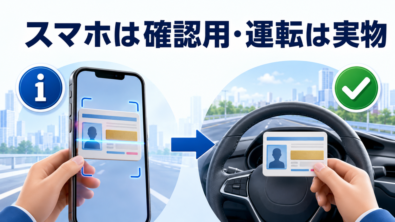 iPhoneは免許情報の確認用で運転時は実物カードを携帯