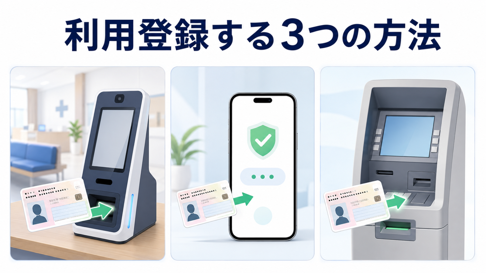 医療機関とマイナポータルとセブン銀行ATMで利用登録する3つの方法