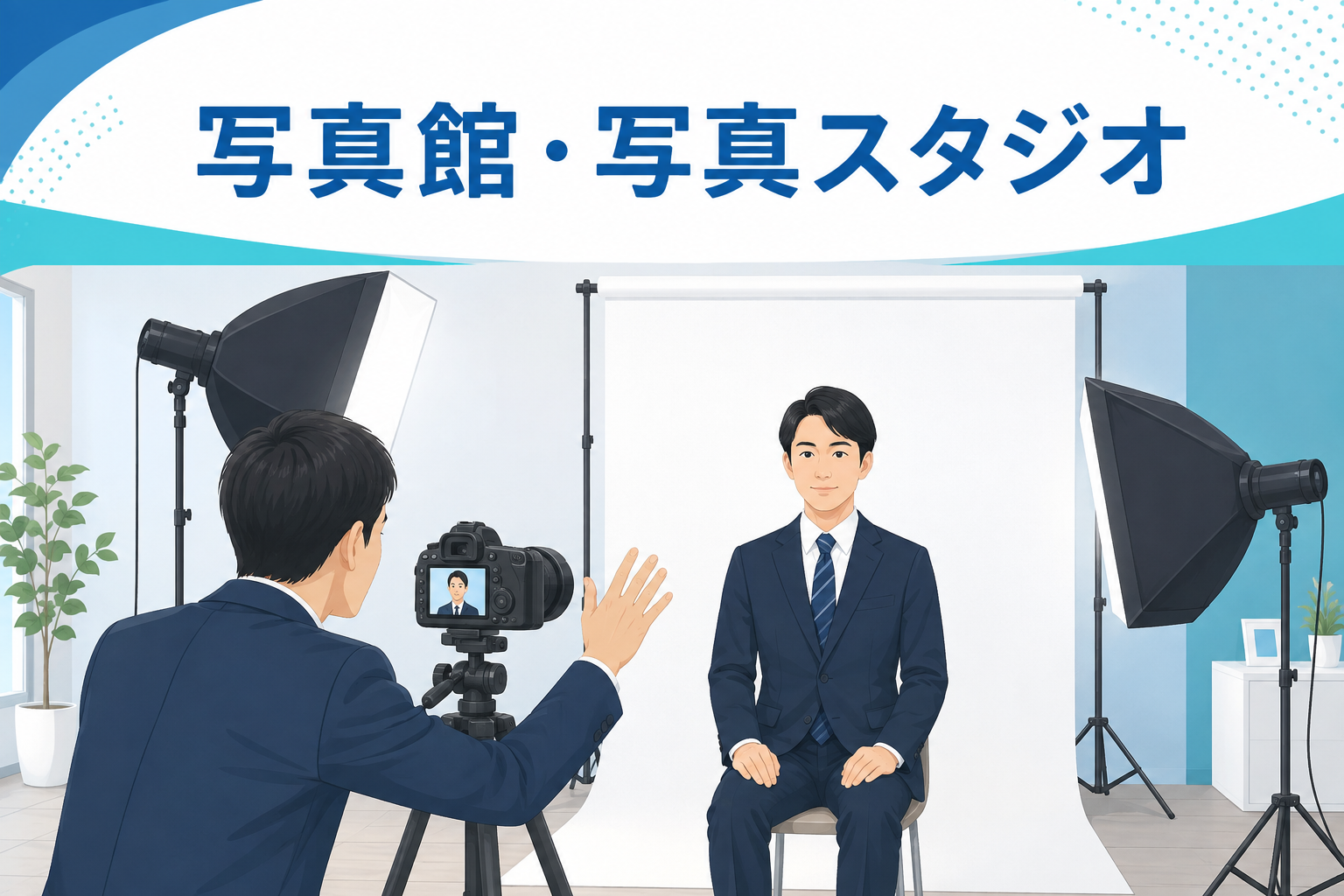 写真館・写真スタジオでマイナンバーカード用写真を撮影する様子