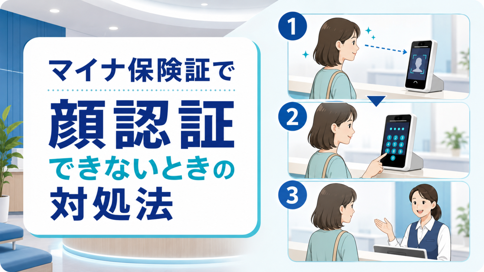 マイナ保険証で顔認証できないときに試す順番を示す画像