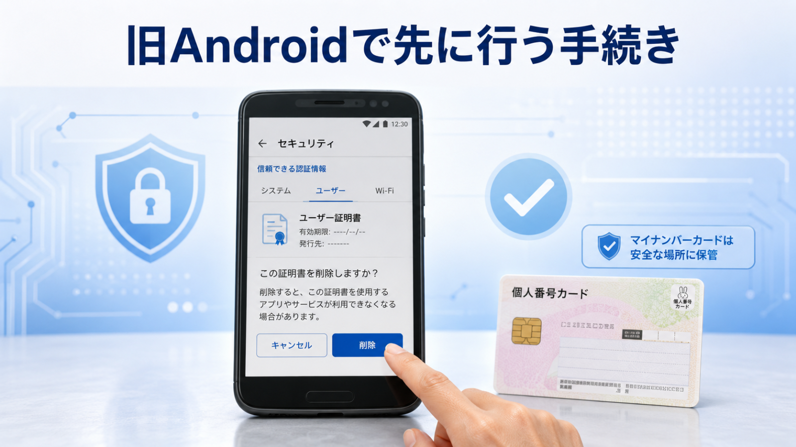 機種変更前の旧Androidでスマホ用電子証明書を削除する準備を示す画像