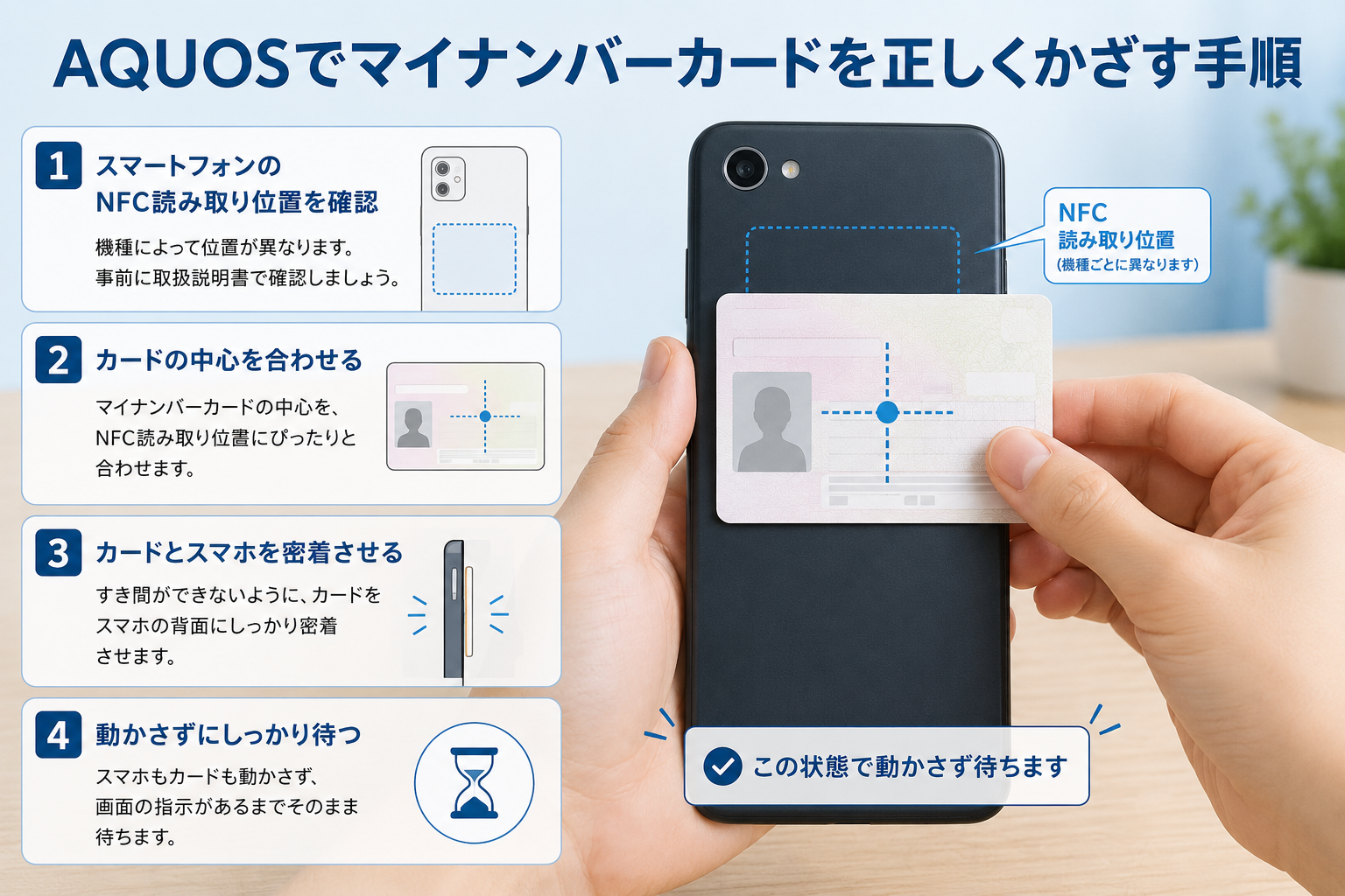 AQUOSでマイナンバーカードを正しくかざす手順